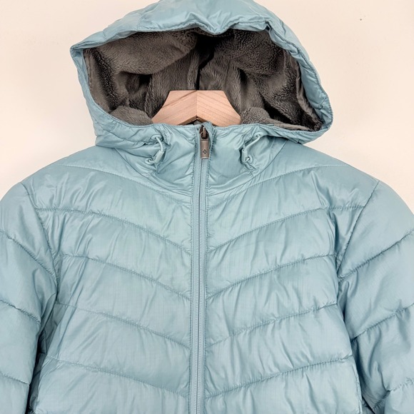 Columbia Omni Heat Puffer Coat Jacket Womens M Hooded Light Blue Full Zip Winter - Picture 3 of 16